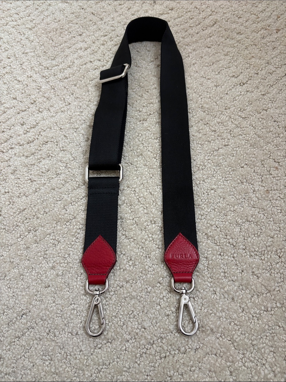 FURLA Black Canvas/Red Leather Silver Hardware Replacement Crossbody Strap